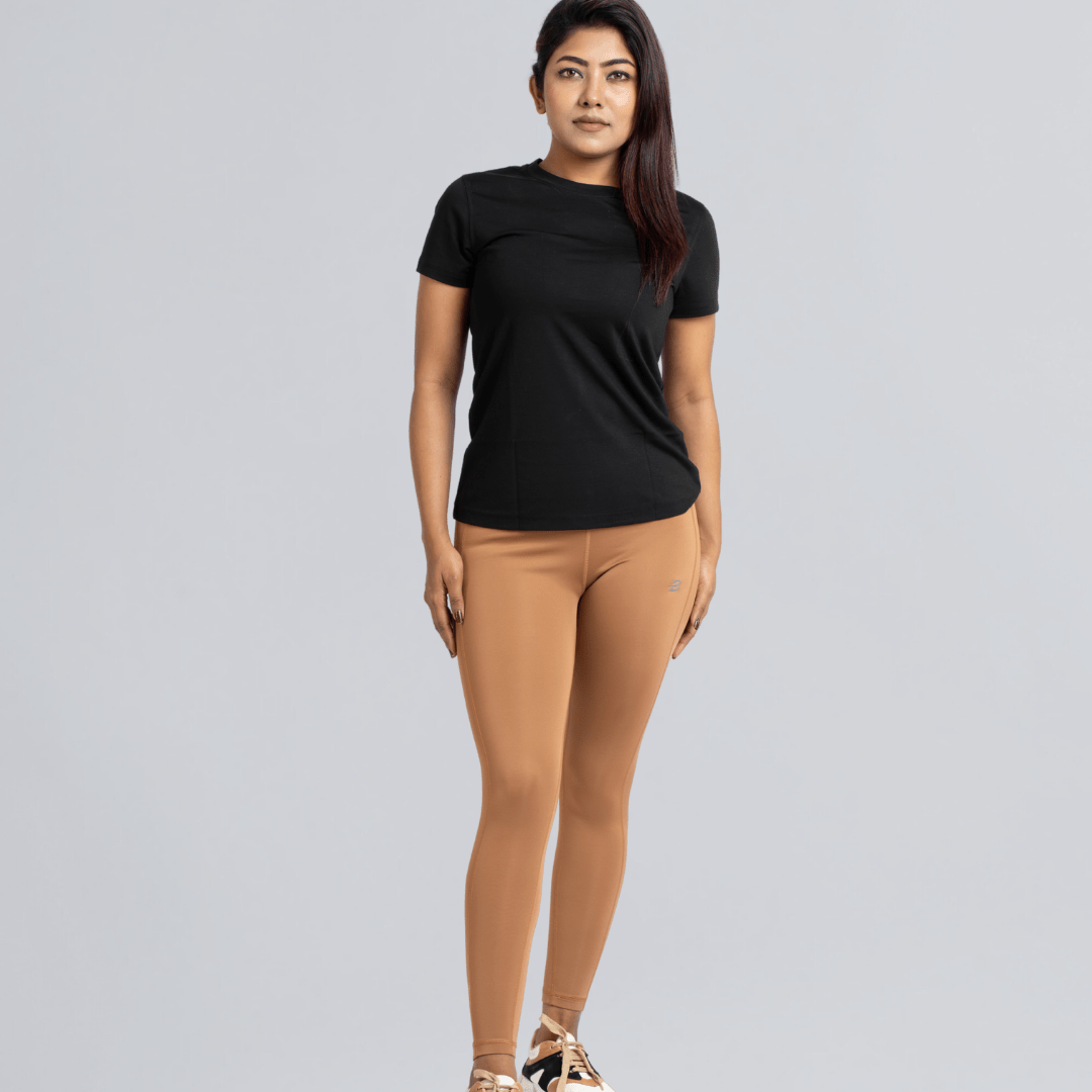 The Bare & Bold Set (Nude Orange Legging & Black T-Shirt Set) - Beyond Physique