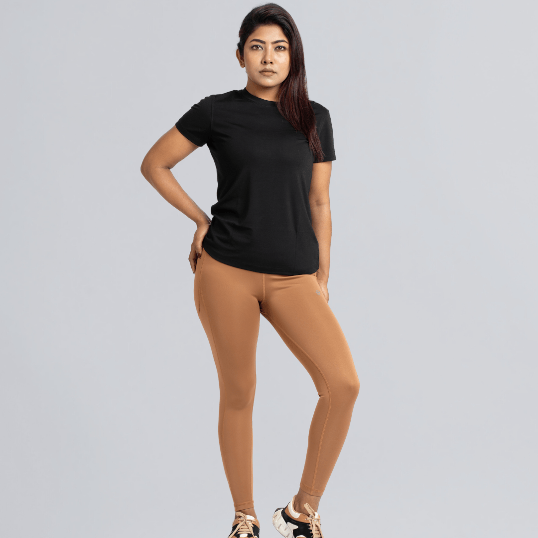 The Bare & Bold Set (Nude Orange Legging & Black T-Shirt Set) - Beyond Physique