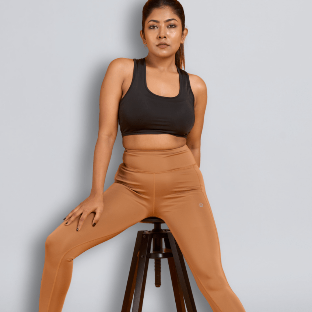 The Bare & Bold Set (Nude Orange Legging & Black T-Shirt Set) - Beyond Physique
