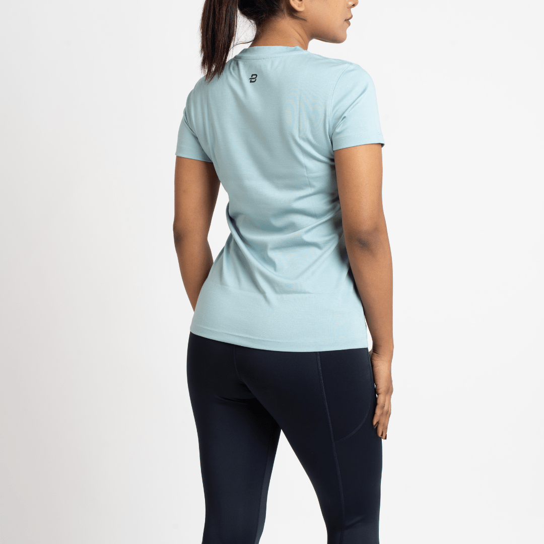 The Vibrant Combo (Navy Blue Legging & Sky Blue/ Mauve T-Shirt Set) - Beyond Physique