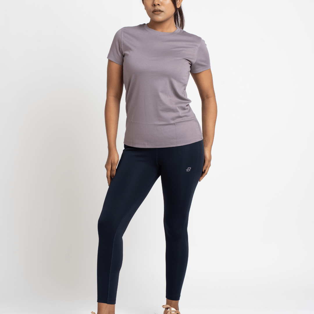 The Vibrant Combo (Navy Blue Legging & Sky Blue/ Mauve T-Shirt Set) - Beyond Physique